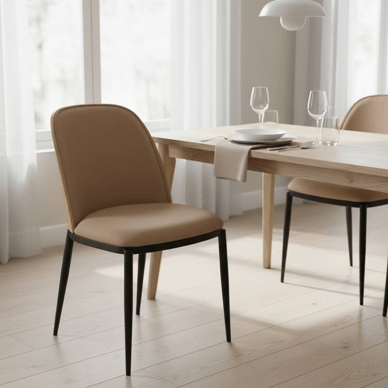 Dining Chair with Upholstered Seat Side Chair with MDF Wood Frame in Steel Set of 4