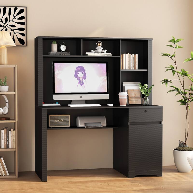 51.2-Inch Computer Desk Executive Desk with Charging Station, Lockable Drawer and Bookshelf for Home Office