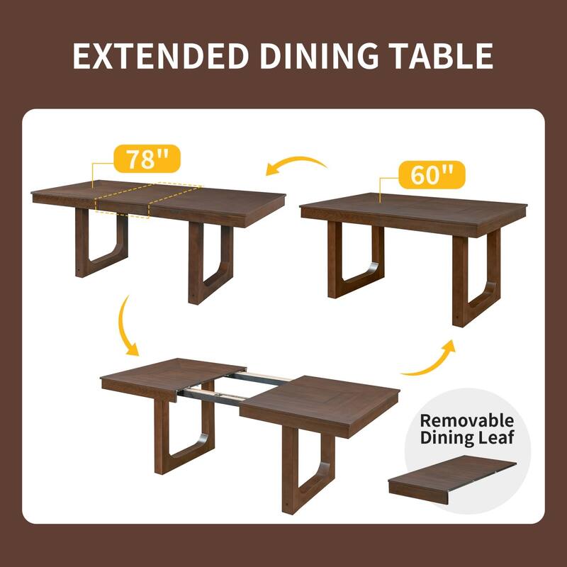 5/7-Piece Set, 60-78" Extendable Dining Table with Upholstered Chairs