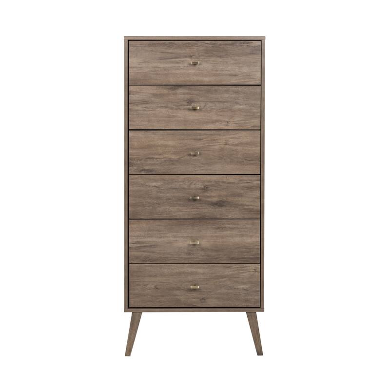 Prepac Milo Mid-Century Modern 6 Drawer Dresser, Tall Chest of Drawers, Retro Bedroom Furniture, Lingerie Dresser