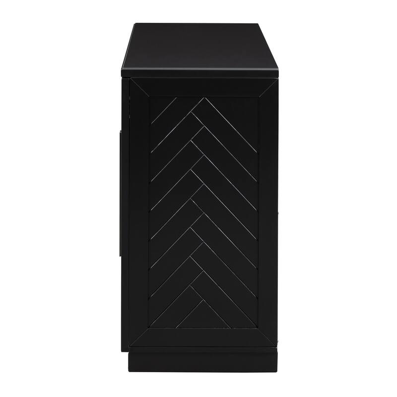 Striped Buffet Sideboard with Silver Handles, Black
