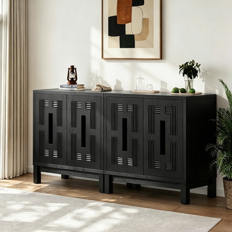 Mid Century Modern Sideboard Buffet, Accent Cabinet with Adjustable Shelf (Set of 2)