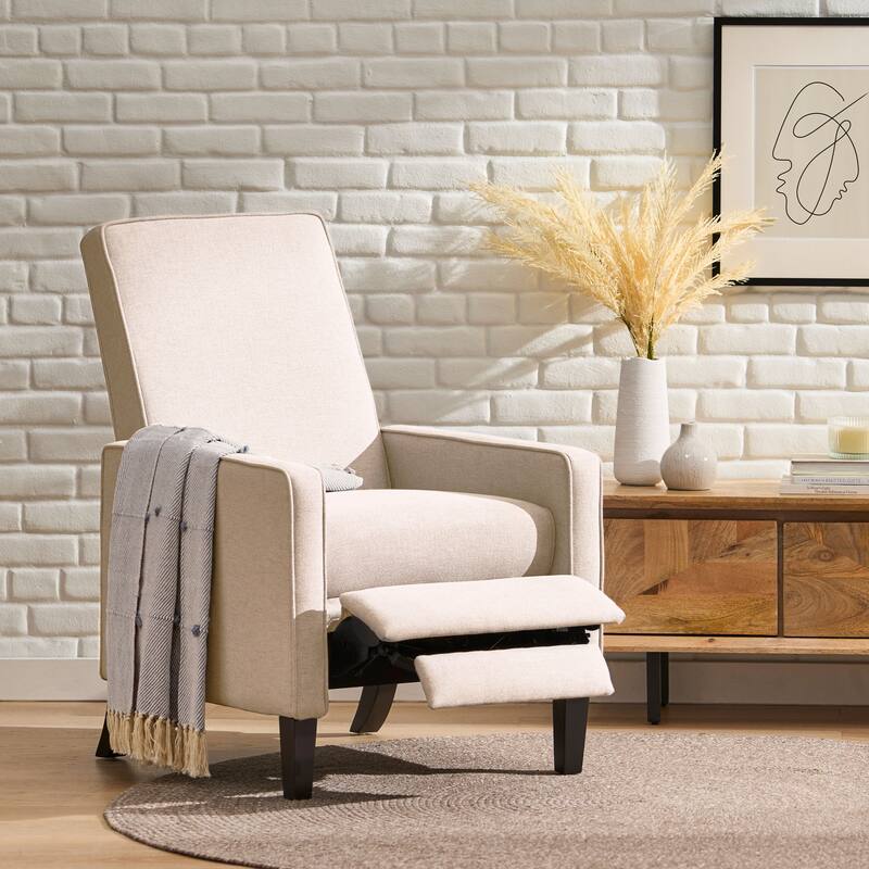 32" Linen Recliner with Retractable Footrest, Modern Accent Reading Chair, Upholstered Sofa Chair with Wood legs for Living Room