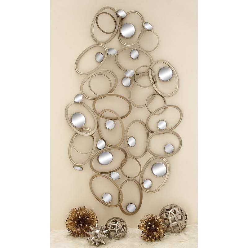 Silver Metal Overlapping Oval Geometric Home Wall Decor with Round Mirrored Accents - Silver