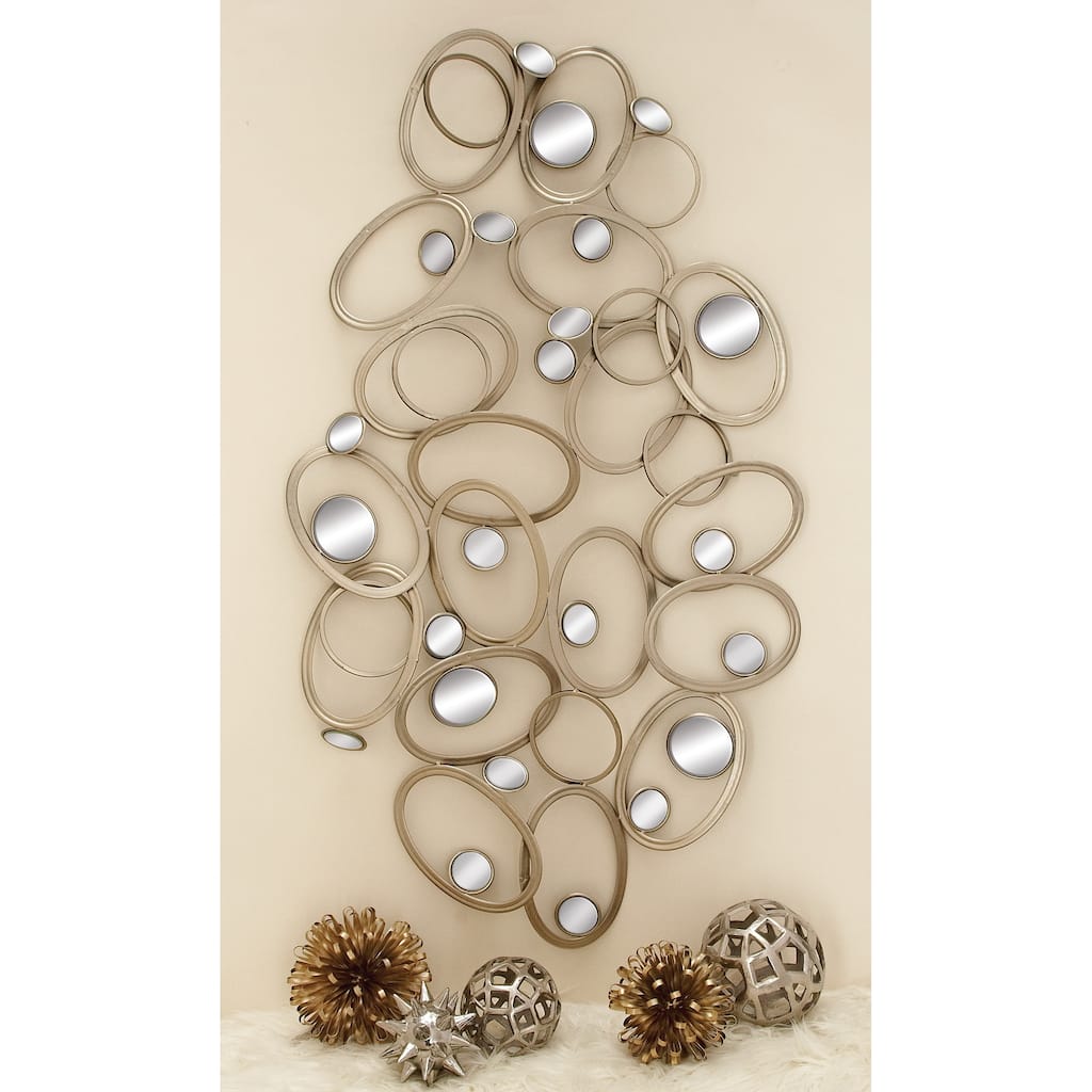 Silver Metal Overlapping Oval Geometric Home Wall Decor with Round Mirrored Accents