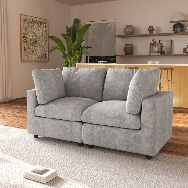 Modern Chenille Loveseat Sofa Couch - Light Grey