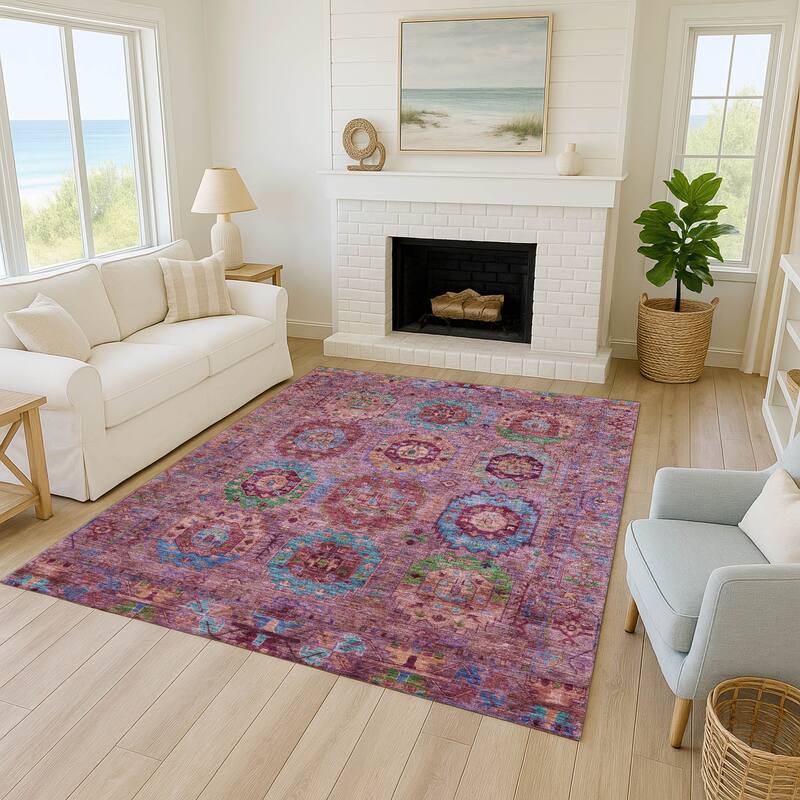 Machine Washable Indoor/ Outdoor Boho Vintage Chantille Rug
