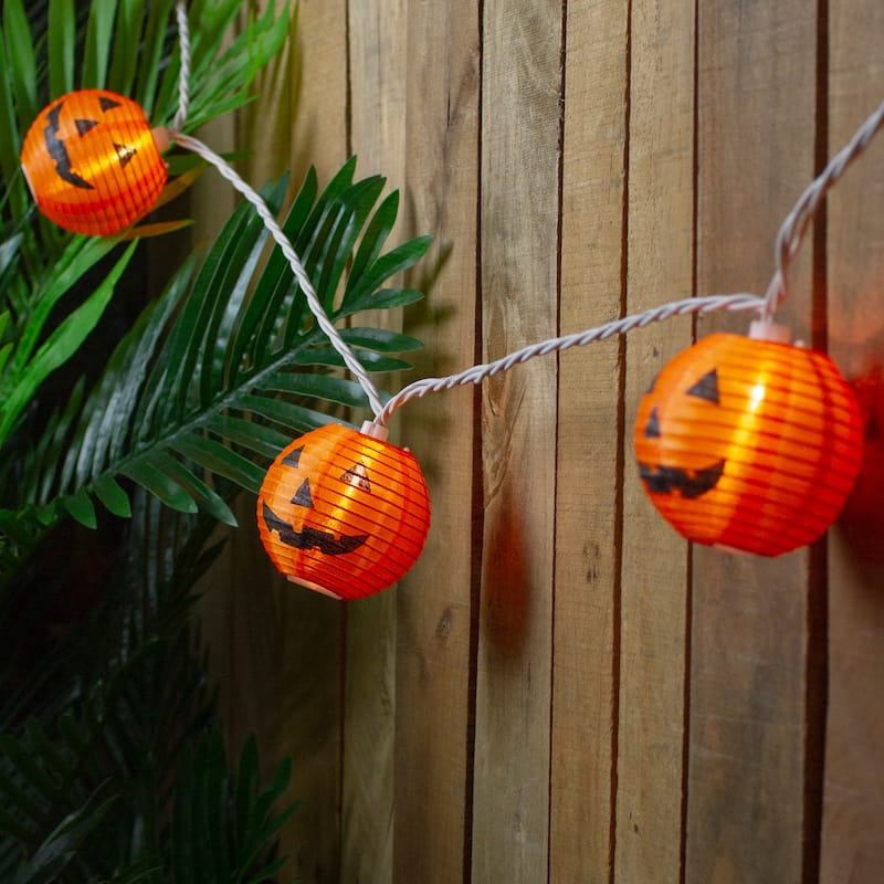 10ct Orange Jack-O-Lantern Lantern Halloween Lights 8.5ft White Wire