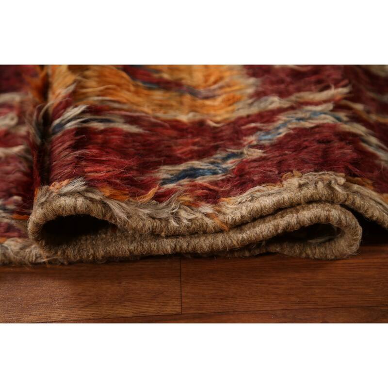 Hand Knotted Oriental 100% Wool Carpet Modern Tribal Brown Moroccan Area Rug - 9' 11'' X 6' 8''