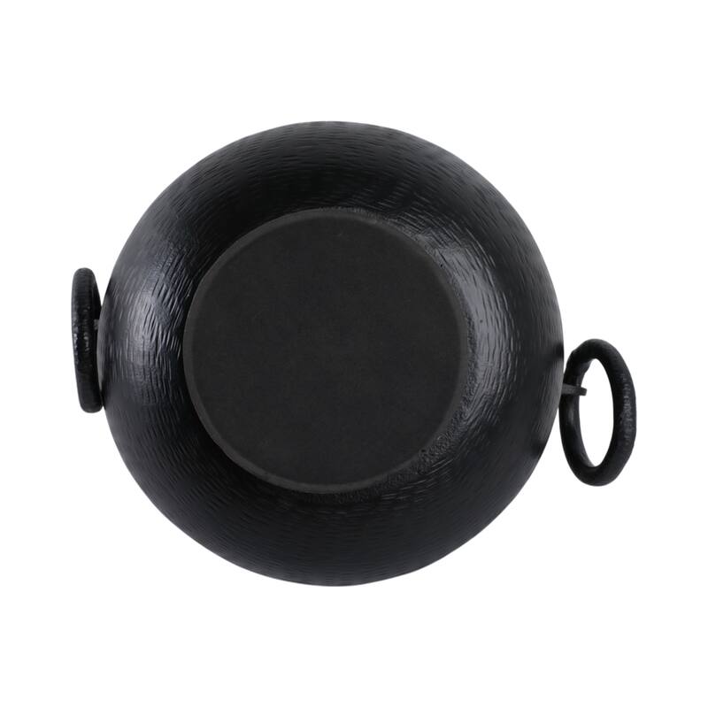 Sculptural Round Textured Decorative Bowl with Ring Handles - 9" Black - 16.0"