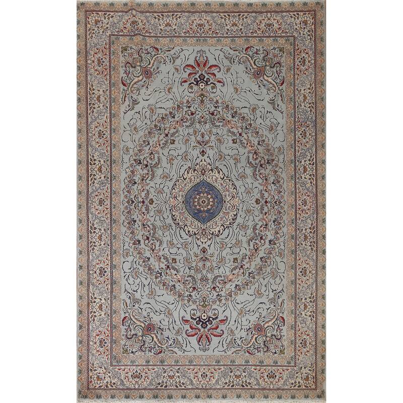 Hand Knotted Oriental 100% Wool Carpet Traditional Floral Greys & Charcoal Kashan Area Rug - 9' 6'' X 6' 6''