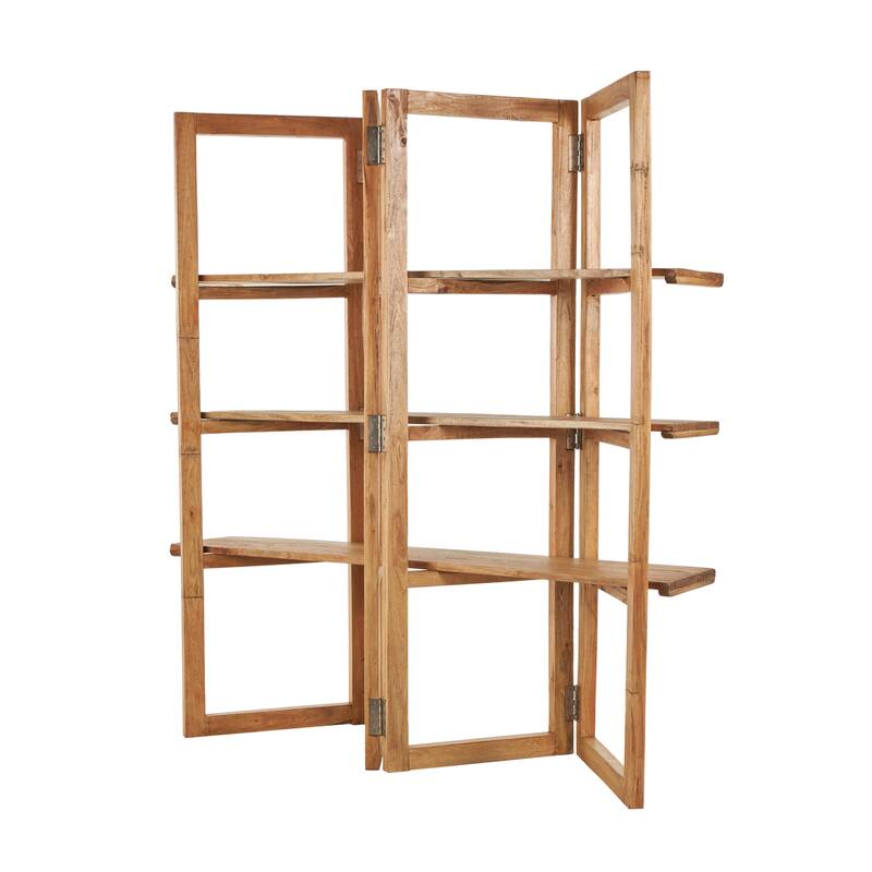 Wood Handmade Folding 3 Shelf Shelving Unit with Silver Metal Hardware - Brown - Roche River Decor - 22"W x 63"L x 71"H