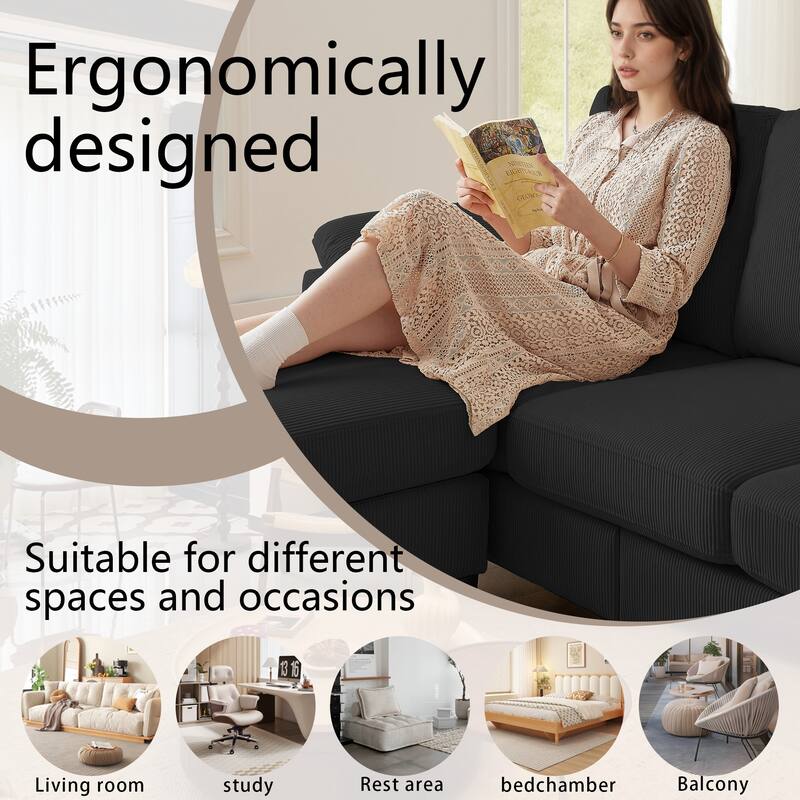 4 Pieces Corduroy Living Room Sets with Sofa, Ottoman and Loveseat