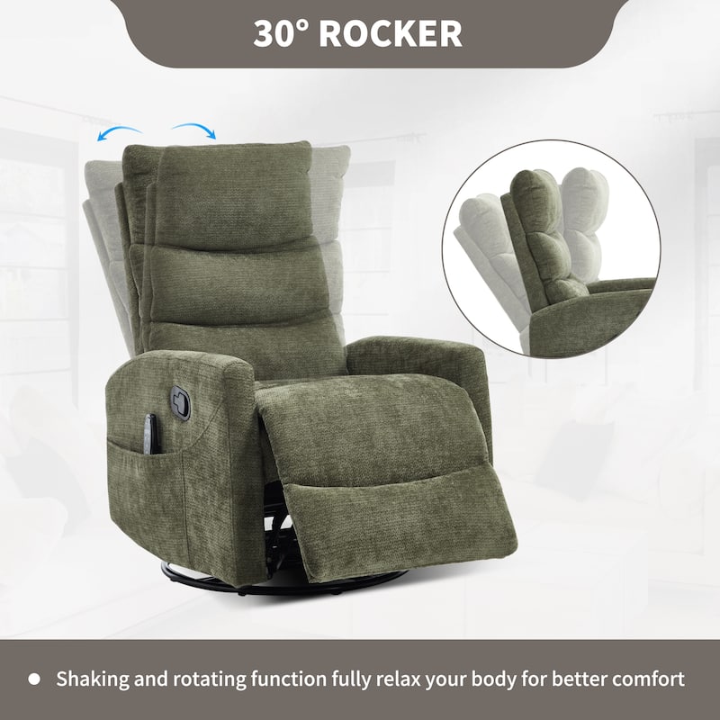 360° Swivel Rocking Recliner with Heat & Massage in Chenille Fabric