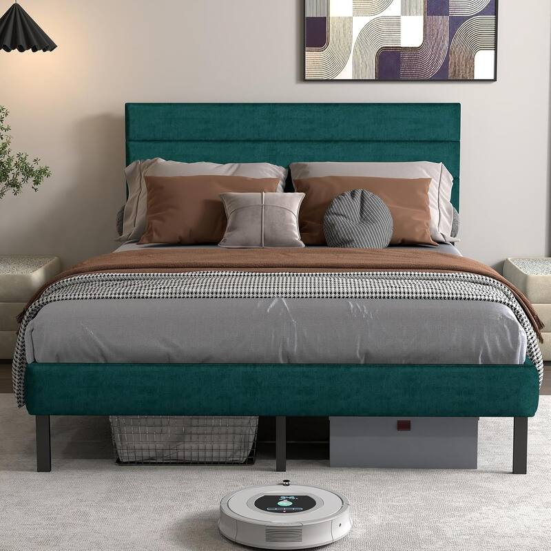 Bedroom Platform Bed Frame with Upholstered Headboard, 14" Underbed Storage, No Box Spring Required
