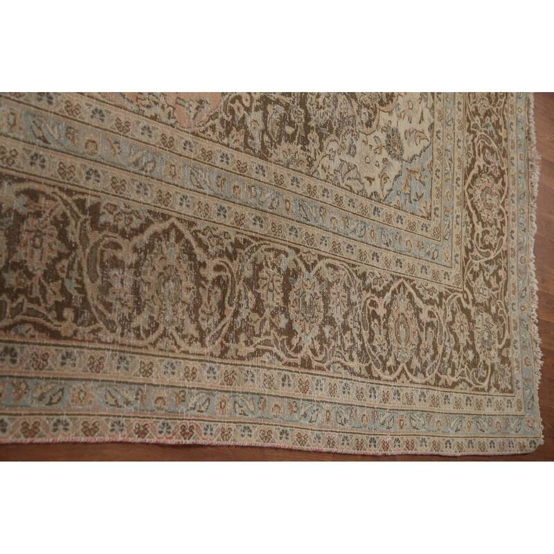 Hand Knotted Oriental 100% Wool Carpet Traditional Floral Pink Mashad Area Rug - 12' 6'' X 9' 10''