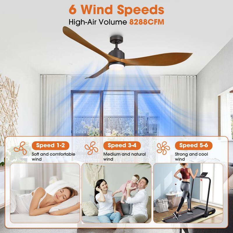 66" Classic Black/ Brown ABS Propeller LED Ceiling Fan with Light and Remote