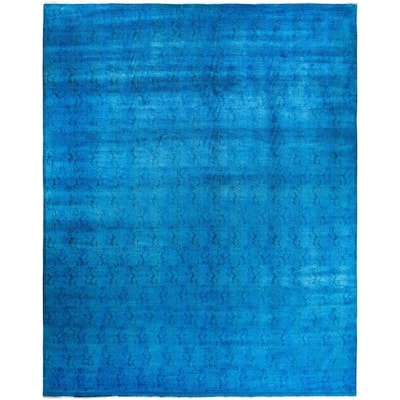 Overdyed One-of-a-Kind Hand-Knotted Area Rug - Blue - 12' 4" x 15' 0"