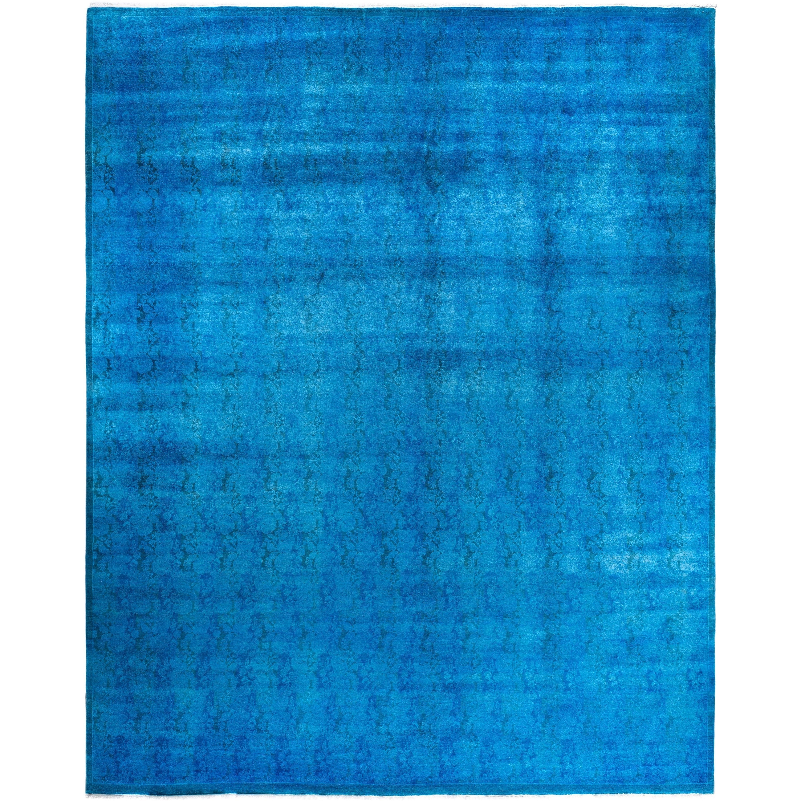 Overdyed One-of-a-Kind Hand-Knotted Area Rug - Blue - 12' 4" x 15' 0"