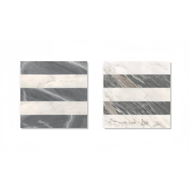 Roomfitters Waterjet Marble Tile for Floor and Wall, Polished Natural Stone, Genuine Marbl, 4-Piece Boxe, White Grey