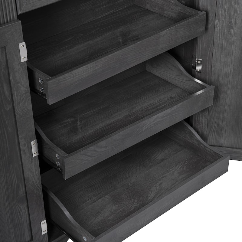 71"Tall Kitchen Pantry Cabinet with 3 Pull Out Cabinet Organizers,Embossed Texture Storage Cabinet with 6 Door Shelves,2 Drawers