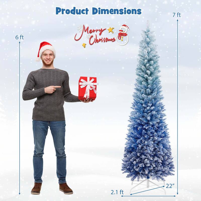 Snow Flocked Artificial Christmas Tree Blue Gradient Xmas Tree - 7 Foot