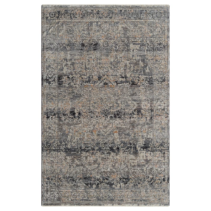 Amelia Collection Traditional Area Rug - 4'9'' x 8' Rectangle - Charcoal/Blue