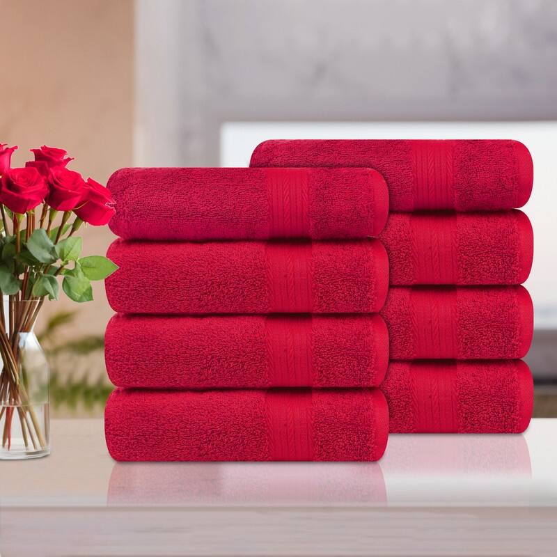 Hand Towels for Bathroom 18x28 Inch 600 GSM by Ample Decor - 8 Pcs - Red