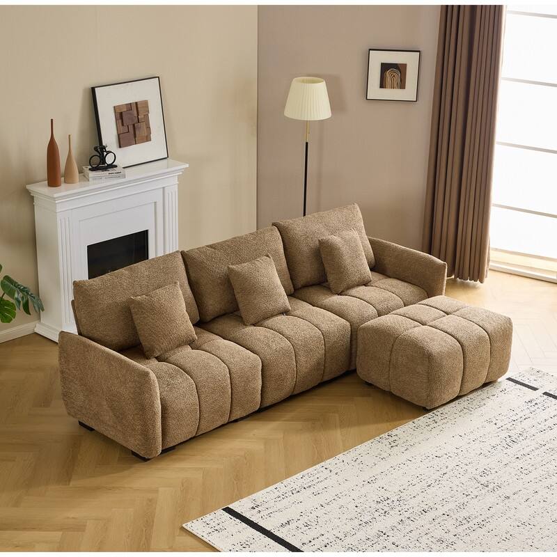 American Tufed Boucle Sofa with Ottoman - 3 Seat 1 Ottoman