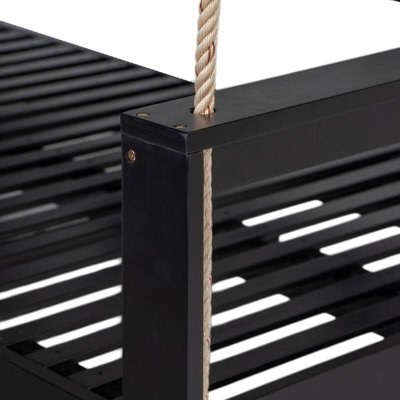 Twin Size Wooden Porch Swing Daybed - Outdoor Hanging Rope Swing with 600lb Weight Capacity for Patio, Garden, Backyard