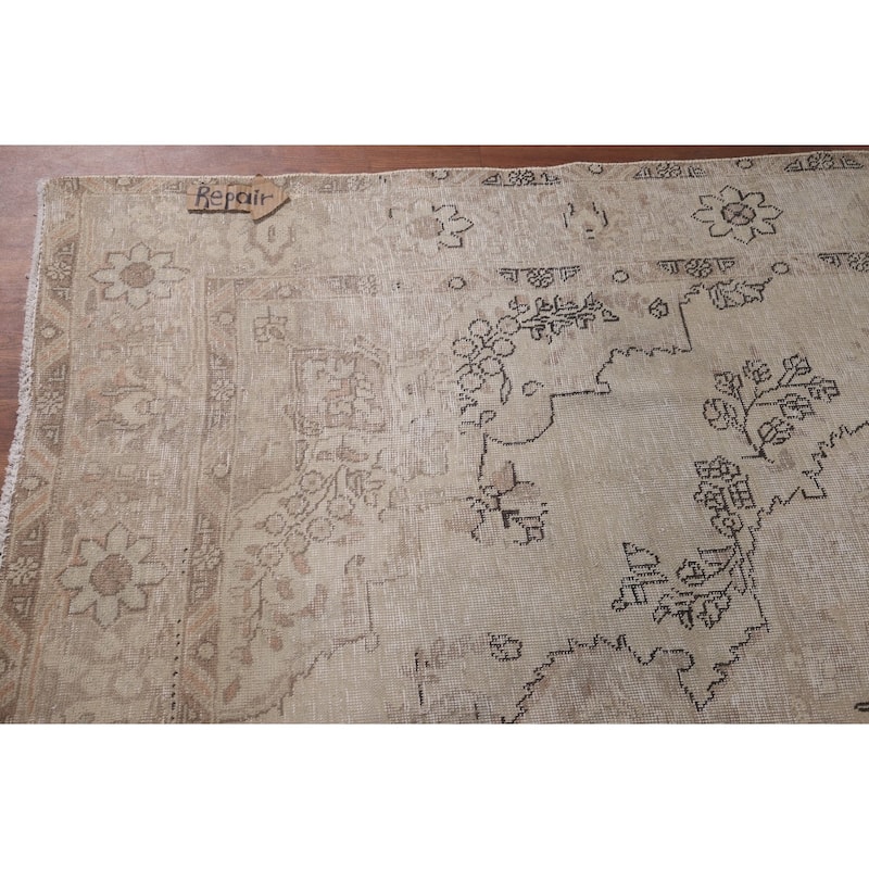 Distressed Tabriz Vintage Persian Rug Handmade Muted Wool Carpet - 6'2" x 9'2"