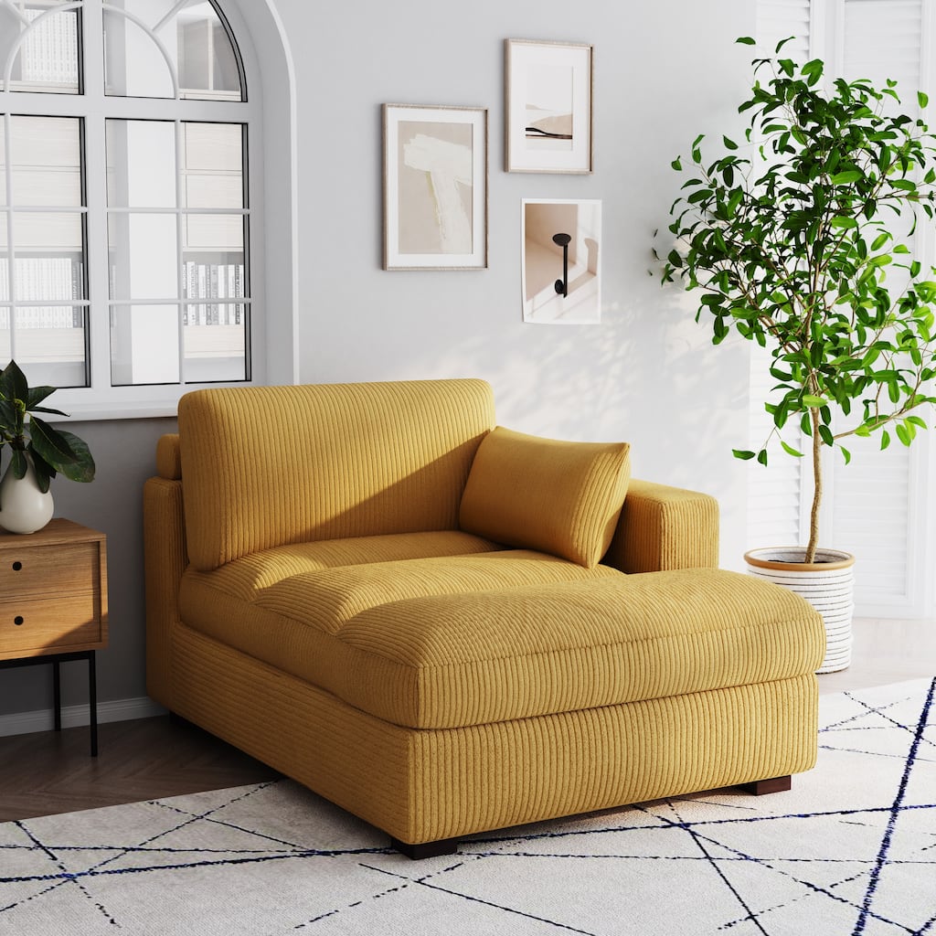 Oversize Corduroy Chaise Lounge Modular Sectional Sofa with Pillow