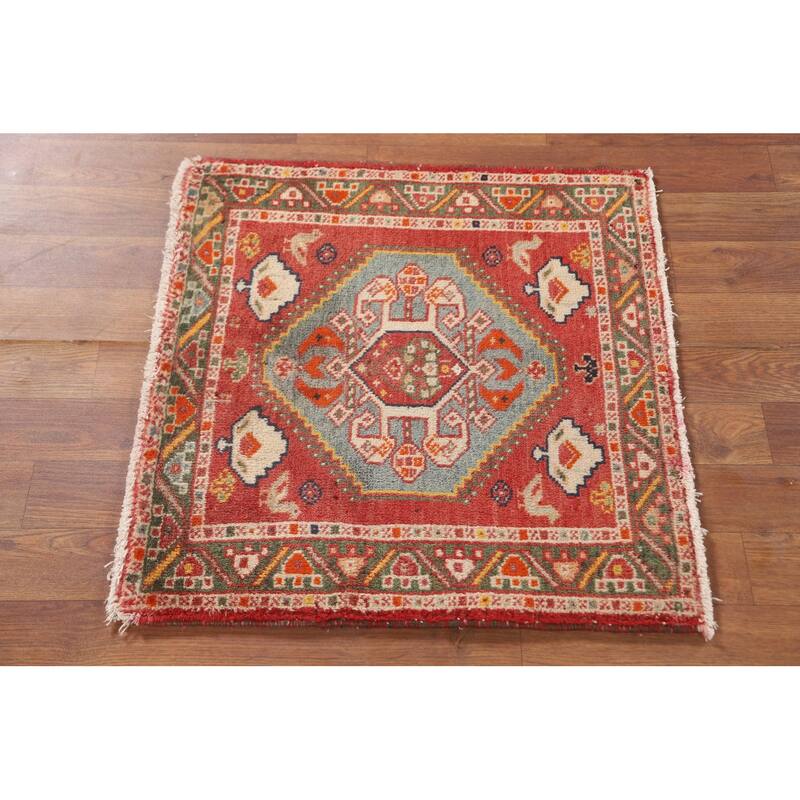 Traditional Shiraz Persian Vintage Square Rug Hand-Knotted Wool Carpet - 2'2" x 2'1"