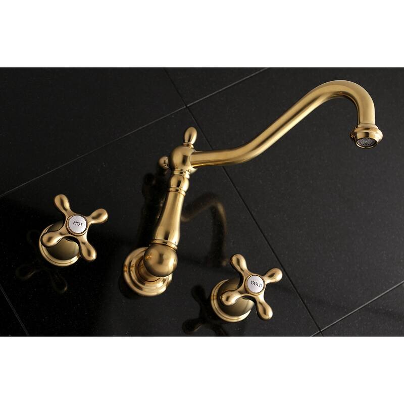 Heritage 3-Hole Wall Mount Roman Tub Faucet in Polished Brass