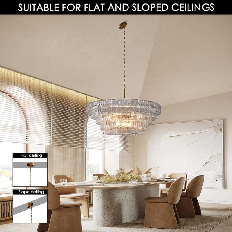 KAYLA 36 in. 6-Lights Gold Crystal Drum Chandelier