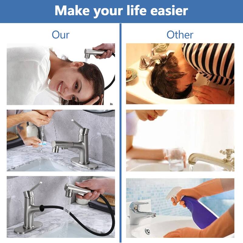 Topcraft Single Handle Pull-Out Bathroom Faucet with Pop-Up Drainer