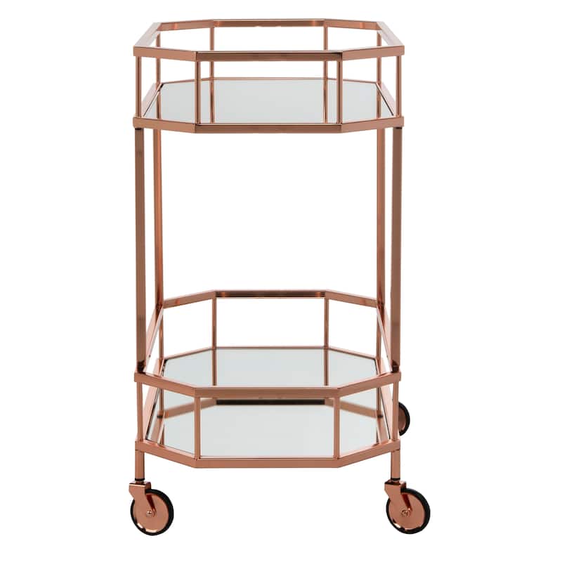 SAFAVIEH Silva 2 Tier Octagon Bar Cart-Rose Gold / Mirror. - 30" W x 17" D x 30" H