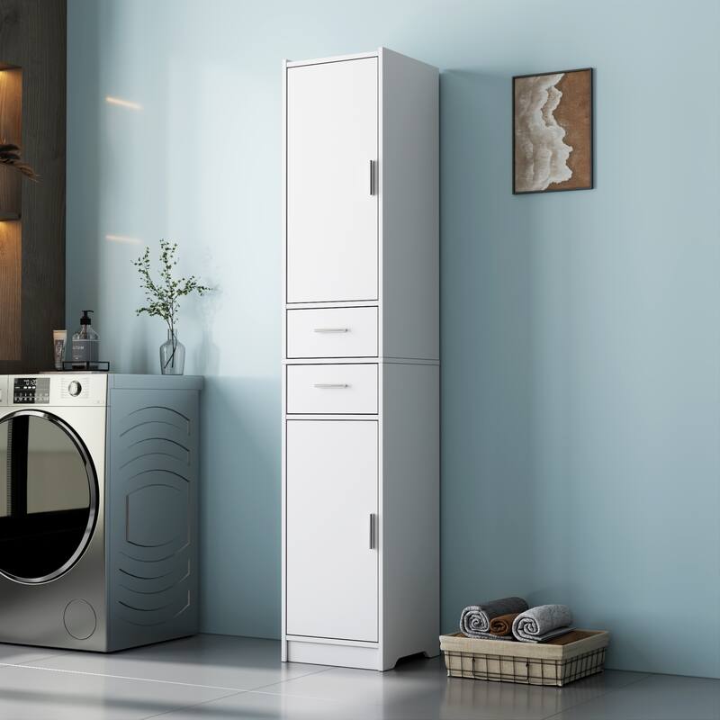 70.87" H Tall Bathroom Storage Cabinet with 2 Doors and 2 Drawer, Narrow Storage Unit, Adjustable Shelves, Floor Cabinet
