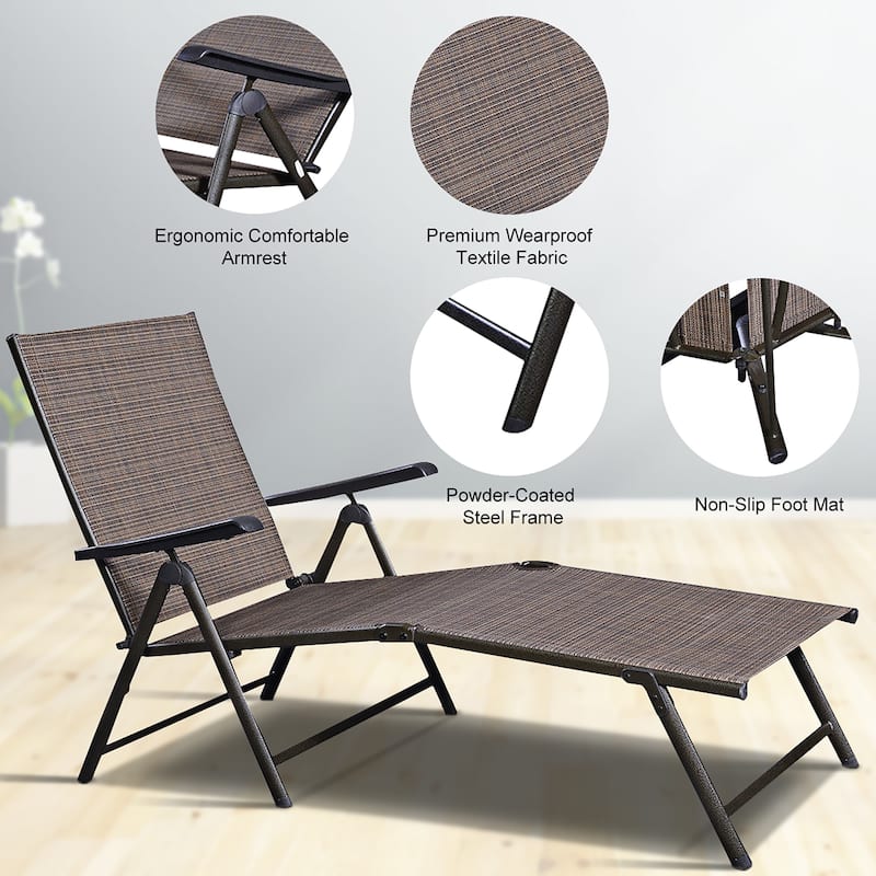 2PCS Patio Chaise Lounge Chair Adjustable Folding Recliner