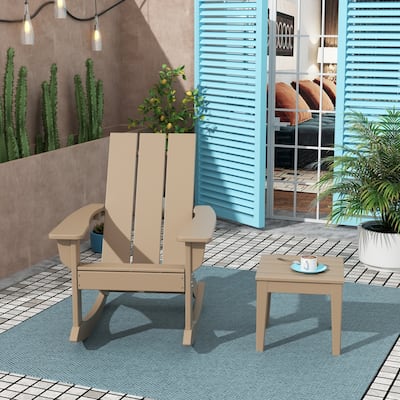 Shoreside Modern Eco-Friendly All Weather Poly Adirondack Rocking Chair with Side Table (2-Piece Set)