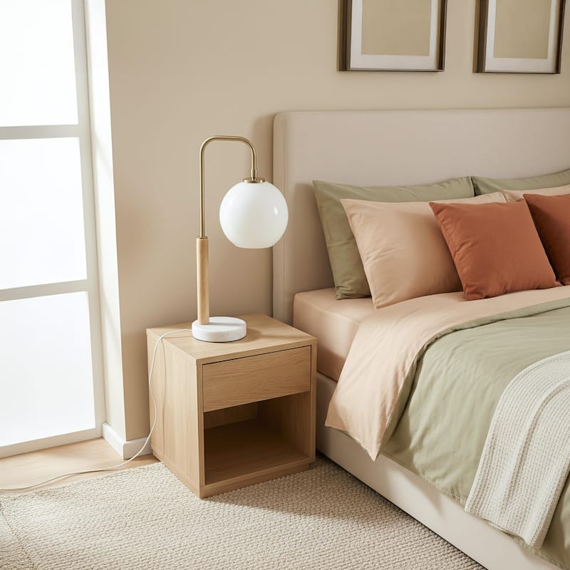 Catherine Modern Globe Table Lamp with Marble Base and Brass Finish