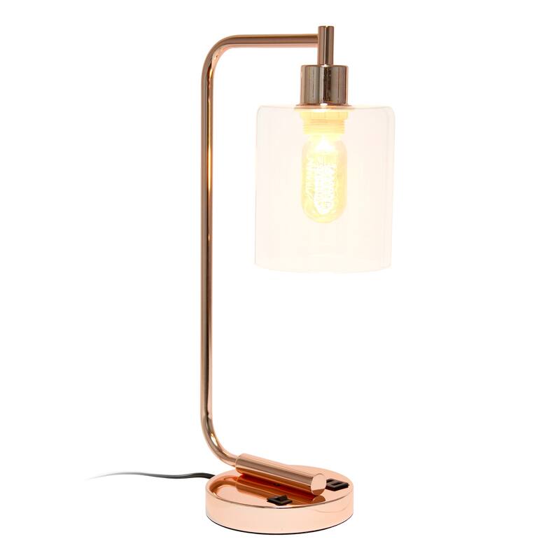 18.8 in. Rose Gold Finish Table Lamp with Clear Shade, Desk Lamp for Writing and Computer Desks