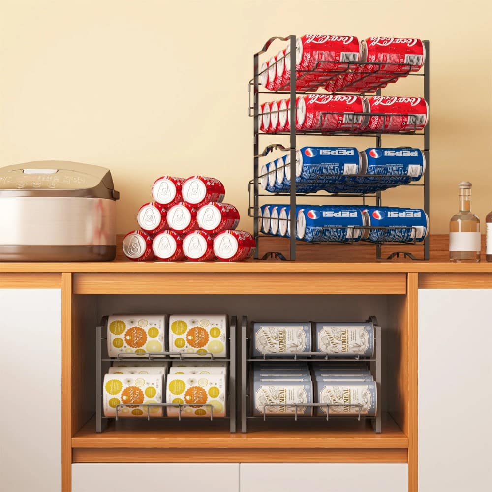 4-Tier Stackable Can Organizer, Holds 48 Cans, Fridge Rack, 2-Pack