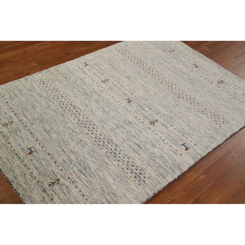 Tribal Ivory Gabbeh Oriental Area Rug Hand-Knotted Wool Carpet - 4'0" x 5'10"