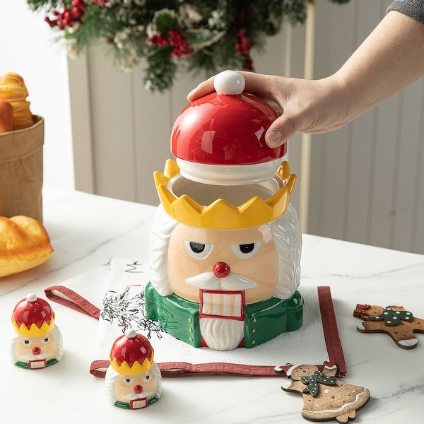 Glitzhome 3 Piece Dolomite Christmas Nutcracker Tree Cookie Jar