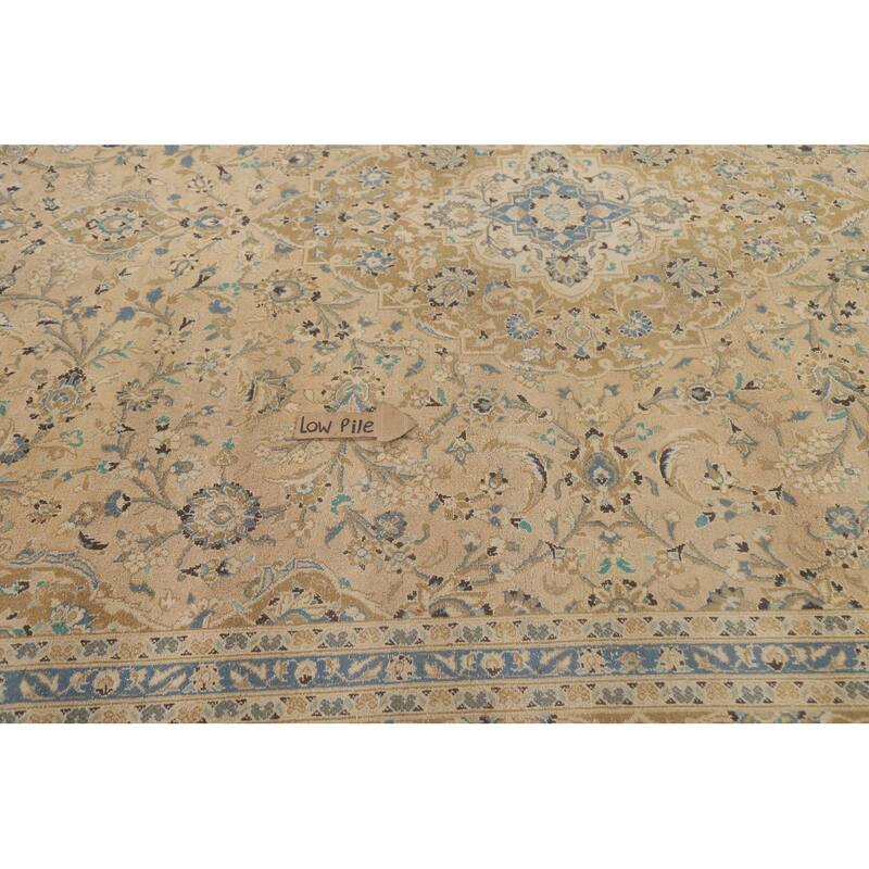 Hand Knotted Oriental 100% Wool Carpet Traditional Floral Beige & Ivories Kashan Area Rug - 13' 3'' X 9' 8''