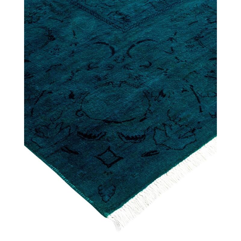Overton Hand Knotted Wool Vintage Inspired Modern Contemporary Overdyed Blue Area Rug - 6' 2" x 9' 2"