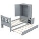 preview thumbnail 2 of 32, Twin Size Platform Bed with Storage Headboard and Footboard, Pull Out Shelves and Twin Size Trundle, Gray