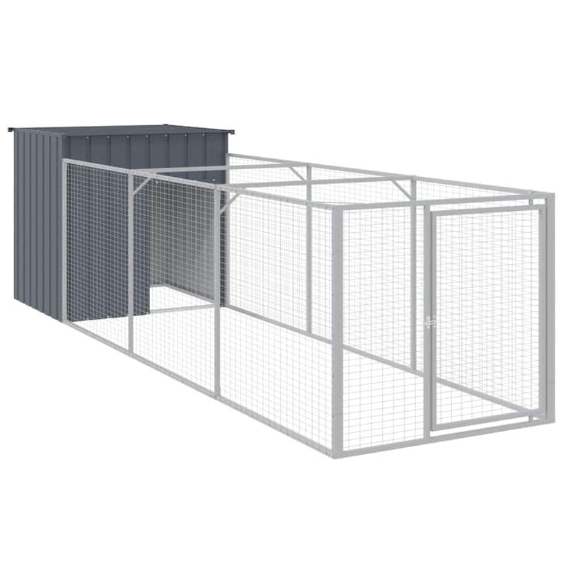 vidaXL Dog House with Run Anthracite/Light Gray multisize Galvanized Steel