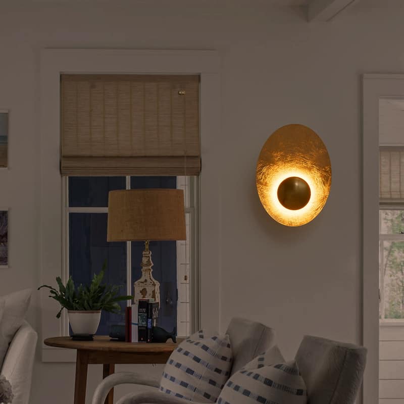 Gold Iron LED Wall Sconce with Interior Gold Leaf Finish Dimmable